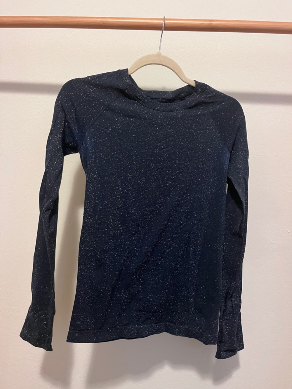 Athleta Momentum Navy Lurex Sparkle Long Sleeve Tee